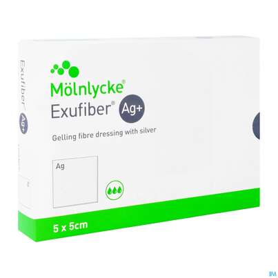 Wundverband Faserverband/gelbildend Exufiber/ag+ +silber 5x 5cm 10st, A-Nr.: 5177832 - 02