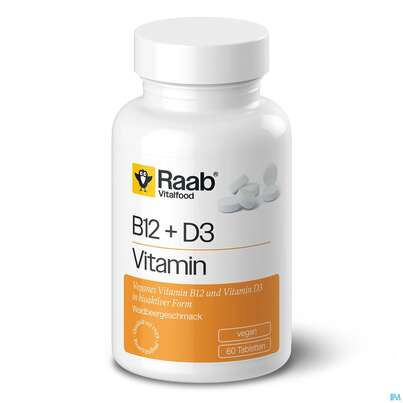 Sie sehen eine Packung Vitamin B12/lutschtabl +d3 Raab 60st, Produktbild: 01 Vitamin B12/lutschtabl +d3 Raab 60st, A-Nr.: 5870639 - 01