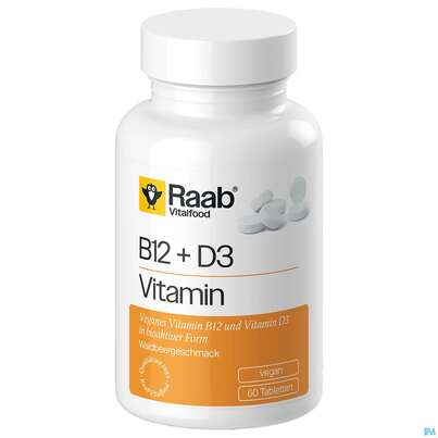 Sie sehen eine Packung Vitamin B12/lutschtabl +d3 Raab 60st, Produktbild: 02 Vitamin B12/lutschtabl +d3 Raab 60st, A-Nr.: 5870639 - 02