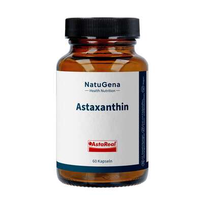 Sie sehen eine Packung NatuGena Astaxanthin Kapseln, Produktbild: 01 NatuGena Astaxanthin Kapseln, A-Nr.: 6011944 - 01