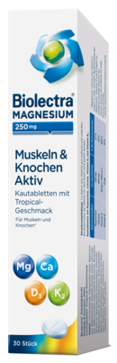 Sie sehen eine Packung Biolectra® Magnesium 250mg Muskeln & Knochen Aktiv, Produktbild: 01 Biolectra® Magnesium 250mg Muskeln & Knochen Aktiv, A-Nr.: 5908968 - 01