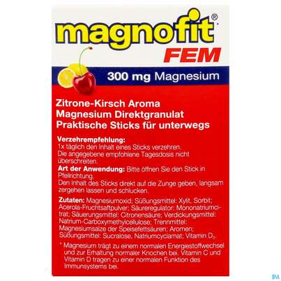 Sie sehen eine Packung Magnofit Fem 300mg Stick 30st, Produktbild: 04 Magnofit Fem 300mg Stick 30st, A-Nr.: 5833503 - 04