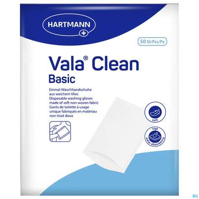 Sie sehen eine Packung Waschhandschuhe Valaclean Basic 50st, Produktbild: 02 Waschhandschuhe Valaclean Basic 50st, A-Nr.: 2369471 - 02