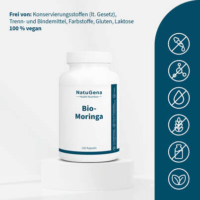 Sie sehen eine Packung NatuGena Bio-Moringa Kapseln, Produktbild: 03 NatuGena Bio-Moringa Kapseln, A-Nr.: 5989820 - 03