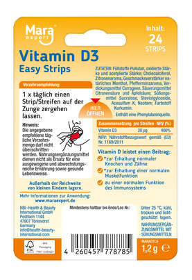 Sie sehen eine Packung Mara expert Vitamin D3 Easy Strips, Produktbild: 02 Mara expert Vitamin D3 Easy Strips, A-Nr.: 6027098 - 02