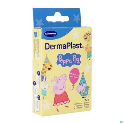 Sie sehen eine Packung Dermaplast Peppa Pig 3 Groessen P12 12st, Produktbild: 02 Dermaplast Peppa Pig 3 Groessen P12 12st, A-Nr.: 6006185 - 02