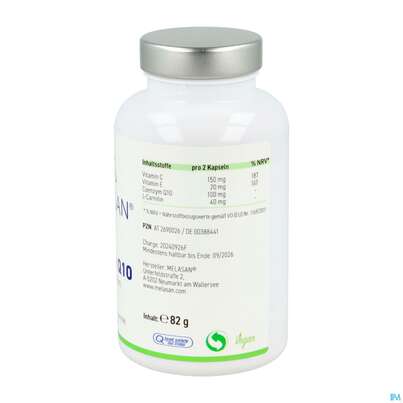 Sie sehen eine Packung Q-10 Coenzym Kapseln Melasan 180st, Produktbild: 03 Q-10 Coenzym Kapseln Melasan 180st, A-Nr.: 2690026 - 03