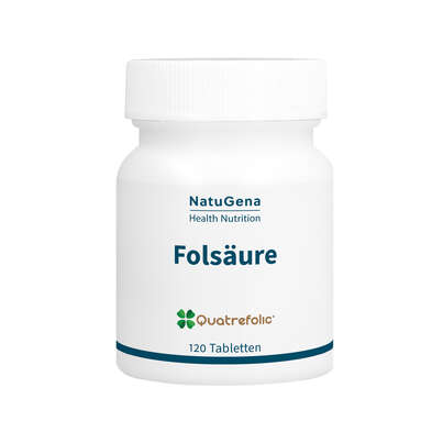 Sie sehen eine Packung NatuGena Folsäure Tabletten, Produktbild: 01 NatuGena Folsäure Tabletten, A-Nr.: 5699140 - 01