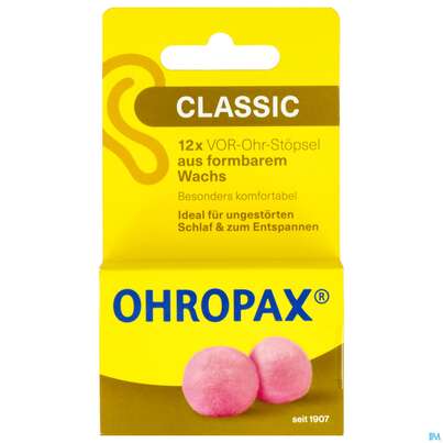 Sie sehen eine Packung Ohrenschutz Ohropax/classic Ohrstoepsel Wachs Haengeverpackung Pohrc 12st, Produktbild: 01 Ohrenschutz Ohropax/classic Ohrstoepsel Wachs Haengeverpackung Pohrc 12st, A-Nr.: 5955726 - 01