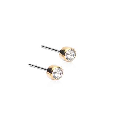 Sie sehen eine Packung Blomdahl Ohrstecker Bezel Gold Titan 4mm, Produktbild: 01 Blomdahl Ohrstecker Bezel Gold Titan 4mm, A-Nr.: 6020050 - 01