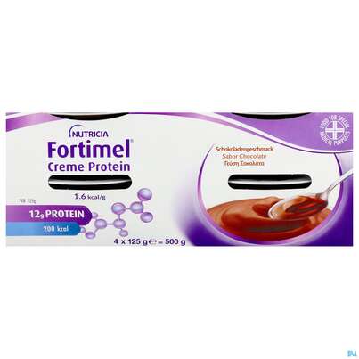 Sie sehen eine Packung Fortimel/creme Protein 125g Schokolade 4st, Produktbild: 01 Fortimel/creme Protein 125g Schokolade 4st, A-Nr.: 5894686 - 01