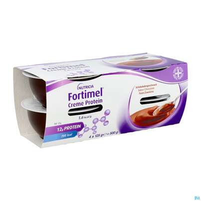 Sie sehen eine Packung Fortimel/creme Protein 125g Schokolade 4st, Produktbild: 02 Fortimel/creme Protein 125g Schokolade 4st, A-Nr.: 5894686 - 02