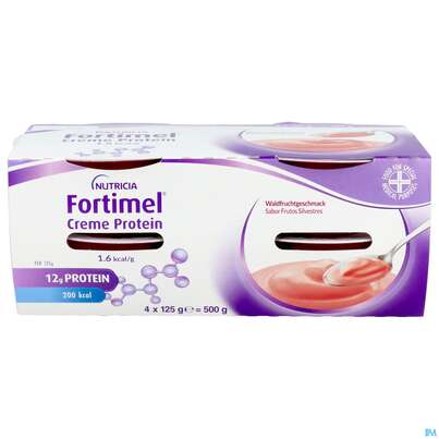 Sie sehen eine Packung Fortimel/creme Protein 125g Waldfrucht Becher 4st, Produktbild: 01 Fortimel/creme Protein 125g Waldfrucht Becher 4st, A-Nr.: 5894700 - 01