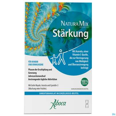 Sie sehen eine Packung Aboca Natura Mix Granulat Advanced Erschoepfung Ab 1jahr 20st, Produktbild: 01 Aboca Natura Mix Granulat Advanced Erschoepfung Ab 1jahr 20st, A-Nr.: 5571925 - 01