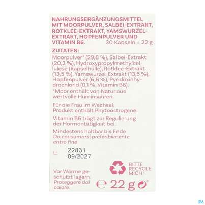 Sie sehen eine Packung Sonnenmoor Kapseln Wechseljahre 30st, Produktbild: 03 Sonnenmoor Kapseln Wechseljahre 30st, A-Nr.: 5952981 - 03