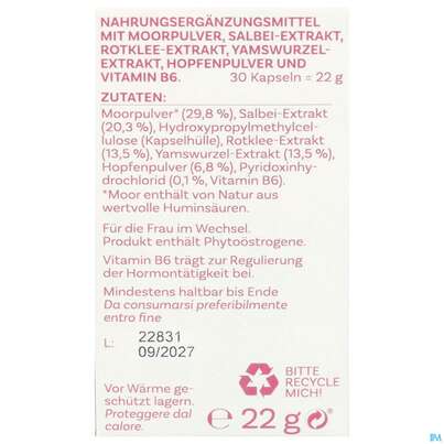 Sie sehen eine Packung Sonnenmoor Kapseln Wechseljahre 30st, Produktbild: 04 Sonnenmoor Kapseln Wechseljahre 30st, A-Nr.: 5952981 - 04