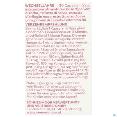 Sie sehen eine Packung Sonnenmoor Kapseln Wechseljahre 30st, Produktbild: 07 Sonnenmoor Kapseln Wechseljahre 30st, A-Nr.: 5952981 - 07
