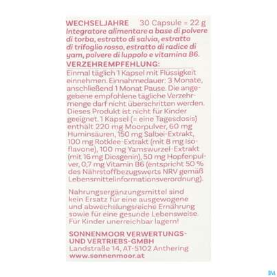 Sie sehen eine Packung Sonnenmoor Kapseln Wechseljahre 30st, Produktbild: 08 Sonnenmoor Kapseln Wechseljahre 30st, A-Nr.: 5952981 - 08