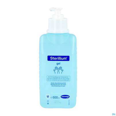 Sie sehen eine Packung Desinfektionsmittel Sterillium Hand Gel Mit Pumpe 500ml, Produktbild: 01 Desinfektionsmittel Sterillium Hand Gel Mit Pumpe 500ml, A-Nr.: 5969473 - 01