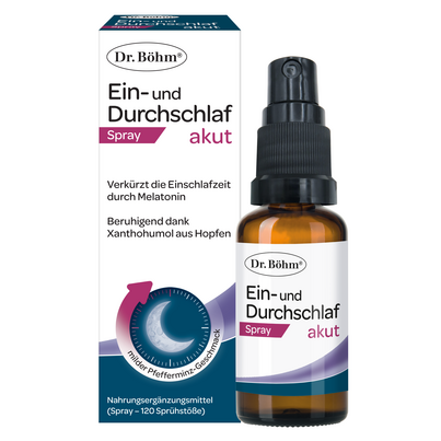 Sie sehen eine Packung Dr. Böhm Ein- und Durchschlaf akut Spray, Produktbild: 01 Dr. Böhm Ein- und Durchschlaf akut Spray, A-Nr.: 5630131 - 01