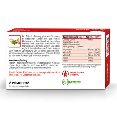 Sie sehen eine Packung Dr. Böhm Ginseng plus, Produktbild: 06 Dr. Böhm Ginseng plus, A-Nr.: 2159710 - 06