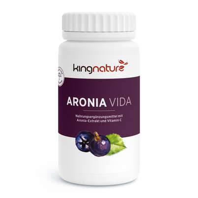 Sie sehen eine Packung KINGNATURE Aronia Vida Extrakt Kaps 500 mg 100 Stk, Produktbild: 01 KINGNATURE Aronia Vida Extrakt Kaps 500 mg 100 Stk, A-Nr.: 4596366 - 01