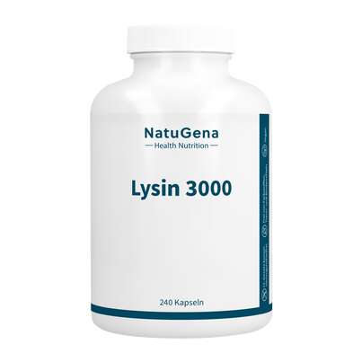 Sie sehen eine Packung NatuGena Lysin 3000 Kapseln, Produktbild: 01 NatuGena Lysin 3000 Kapseln, A-Nr.: 5404363 - 01