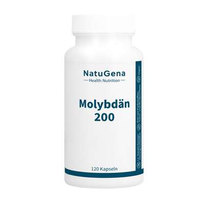 Sie sehen eine Packung NatuGena Molybdän 200 Kapseln, Produktbild: 01 NatuGena Molybdän 200 Kapseln, A-Nr.: 5877630 - 01