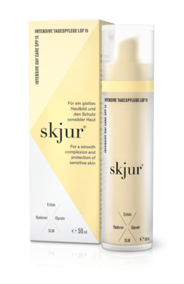 Sie sehen eine Packung skjur® intensive Tagespflege mit LSF15, Produktbild: 01 skjur® intensive Tagespflege mit LSF15, A-Nr.: 5876381 - 01