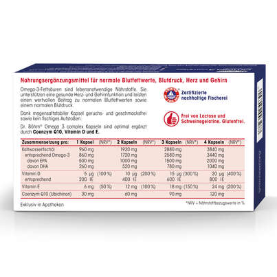 Sie sehen eine Packung Dr. Böhm Omega 3 complex, Produktbild: 06 Dr. Böhm Omega 3 complex, A-Nr.: 4162047 - 06