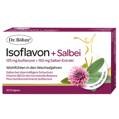 Sie sehen eine Packung Dr. Böhm® Isoflavon + Salbei, Produktbild: 01 Dr. Böhm® Isoflavon + Salbei, A-Nr.: 5724398 - 01