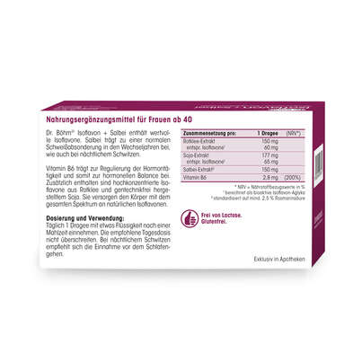 Sie sehen eine Packung Dr. Böhm® Isoflavon + Salbei, Produktbild: 06 Dr. Böhm® Isoflavon + Salbei, A-Nr.: 5724398 - 06