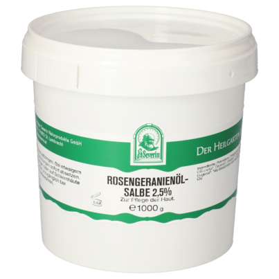 Sie sehen eine Packung ROSENGERANIENÖLSALBE 1000 G, Produktbild: 01 ROSENGERANIENÖLSALBE 1000 G, A-Nr.: 5901682 - 01