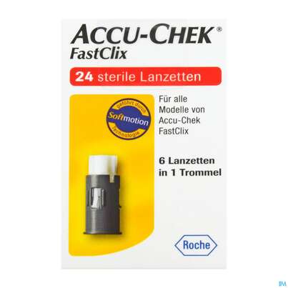 Sie sehen eine Packung Diagnostika U.zubehoer Accu-chek Fastclix Lanzetten 4x6 C2 53 24st, Produktbild: 01 Diagnostika U.zubehoer Accu-chek Fastclix Lanzetten 4x6 C2 53 24st, A-Nr.: 5161564 - 01