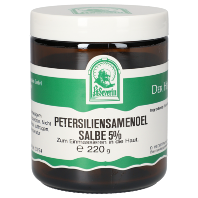 Sie sehen eine Packung PETERSILIENSAMENÖL SALBE 5% 220 G, Produktbild: 01 PETERSILIENSAMENÖL SALBE 5% 220 G, A-Nr.: 5358025 - 01