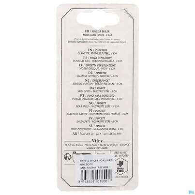 Sie sehen eine Packung Vitry Zupfpinzette „prestige“ Rostfreier Edelstahl Schräg 1pc, Produktbild: 07 Vitry Zupfpinzette „prestige“ Rostfreier Edelstahl Schräg 1pc, A-Nr.: 4633736 - 07