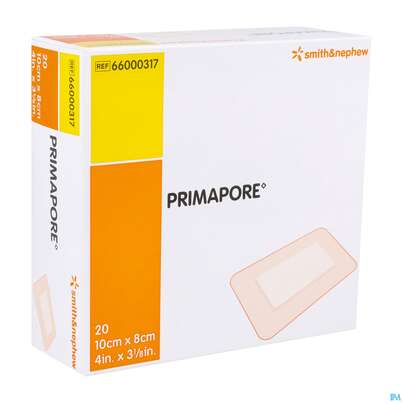 Sie sehen eine Packung Wundverband Primapore Steril 8x 10cm 20st, Produktbild: 03 Wundverband Primapore Steril 8x 10cm 20st, A-Nr.: 2213562 - 03
