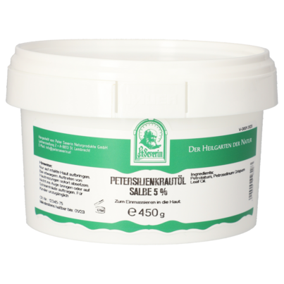 Sie sehen eine Packung PETERSILIENKRAUTÖL SALBE 450 G, Produktbild: 01 PETERSILIENKRAUTÖL SALBE 450 G, A-Nr.: 5802537 - 01