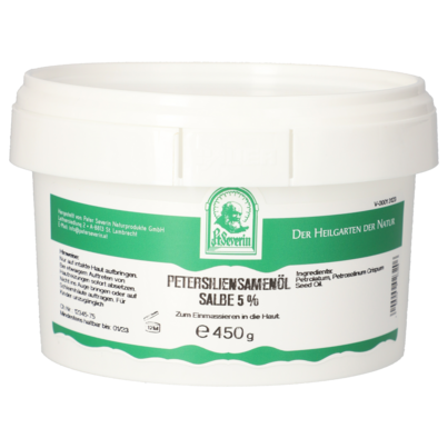 Sie sehen eine Packung PETERSILIENSAMENÖL SALBE 5% 450 G, Produktbild: 01 PETERSILIENSAMENÖL SALBE 5% 450 G, A-Nr.: 5802566 - 01