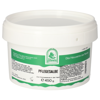 Sie sehen eine Packung PFLEGESALBE 450 G, Produktbild: 01 PFLEGESALBE 450 G, A-Nr.: 5748631 - 01