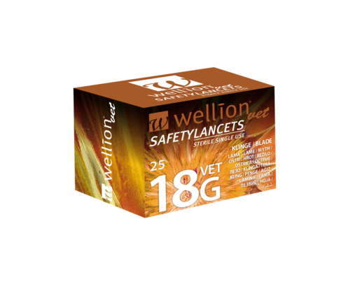 Sie sehen eine Packung WELLVET218B-3-25 WellionVet Safety Lancets 18G 3mm Blade 25Stk., Produktbild: 03 WELLVET218B-3-25 WellionVet Safety Lancets 18G 3mm Blade 25Stk., A-Nr.: 4545564 - 03