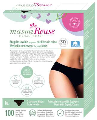 Bio Inkontinenz Slip - Low Waist - Größe XL - Schwarz - MASMI, A-Nr.: 5777041 - 01