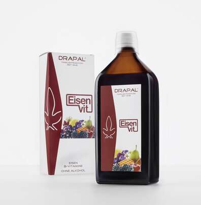 DRAPAL EISENVIT ist ein Nahrungsergänzungsmittel mit Eisen, Vitamin C und B-Vitaminen. Natürlich alkoholfrei., A-Nr.: 5597592 - 01