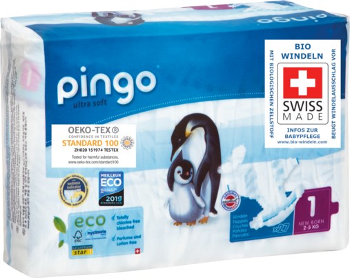Sie sehen eine Packung Bio Windeln Nr.1 New Born 2-5kg Pinguin – Pingo Swiss, Produktbild: 02 Bio Windeln Nr.1 New Born 2-5kg Pinguin – Pingo Swiss, A-Nr.: 4559514 - 02