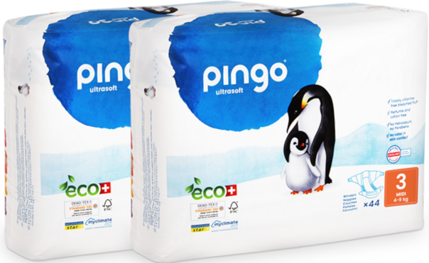 Sie sehen eine Packung Bio Windeln Nr.3 Midi Jumbo 4-9kg Pinguin – Pingo Swiss, Produktbild: 01 Bio Windeln Nr.3 Midi Jumbo 4-9kg Pinguin – Pingo Swiss, A-Nr.: 4559566 - 01