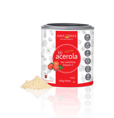 BIO Acerola Vitamin C Fruchtpulver, mit 17% natürlichem Vitamin C, 100g, A-Nr.: 5229026 - 01