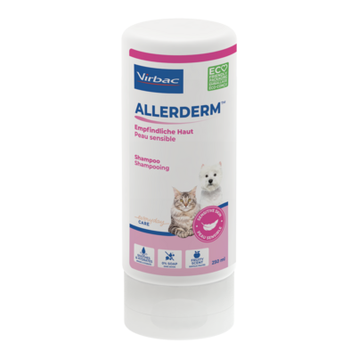 Sie sehen eine Packung Allerderm Shampoo Empfindliche Haut - Dermatologisches Shampoo, Produktbild: 01 Allerderm Shampoo Empfindliche Haut - Dermatologisches Shampoo, A-Nr.: 5860807 - 01