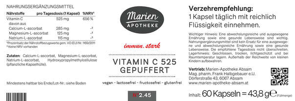 MARIEN VITAMIN C 525 GEPUFFERT, 60 Kapseln, A-Nr.: 8058921 - 03