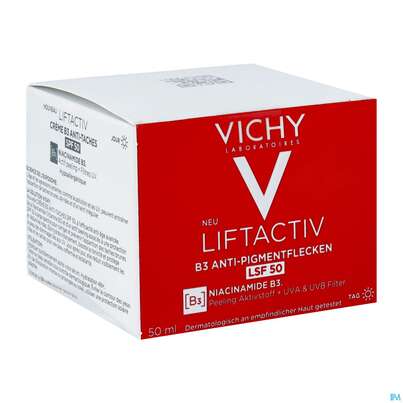 Sie sehen eine Packung Vichy Liftactiv B3 Anti-pigmentflecken Creme Lsf50 50ml, Produktbild: 04 Vichy Liftactiv B3 Anti-pigmentflecken Creme Lsf50 50ml, A-Nr.: 5662504 - 04