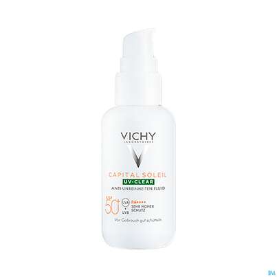 Sie sehen eine Packung Sonnenprodukte Vichy/capital Soleil Uv-clear Lsf50+ 40ml, Produktbild: 04 Sonnenprodukte Vichy/capital Soleil Uv-clear Lsf50+ 40ml, A-Nr.: 5672891 - 04
